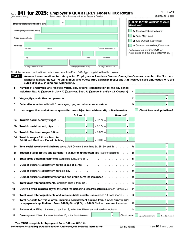 EmployerS Quarterly Federal Tax Return (Form 941) screenshot