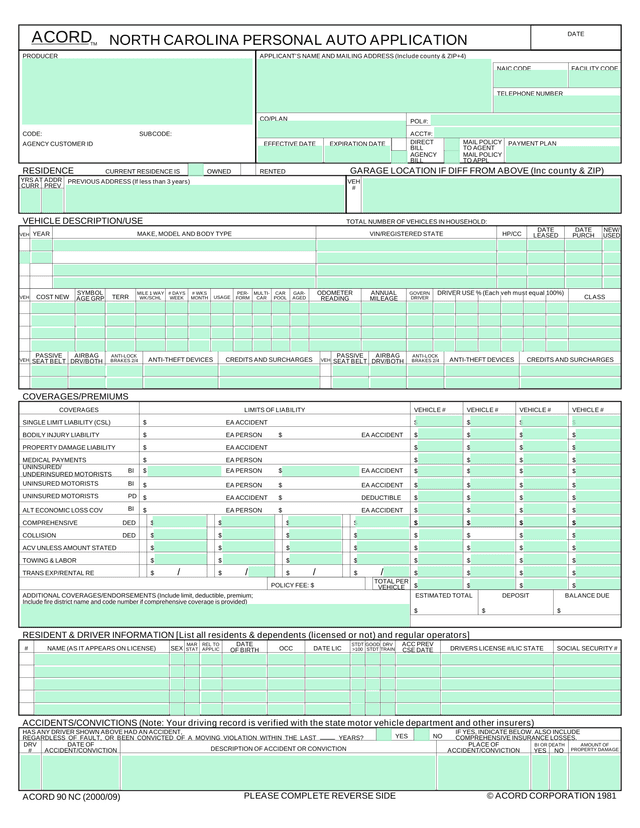 Vehicle Insurance Application Form screenshot