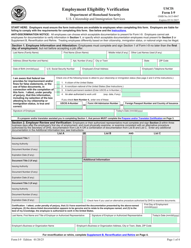 Employment Eligibility Verification (Form I 9) screenshot