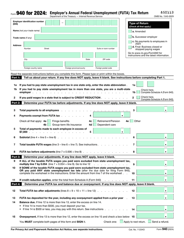 EmployerS Annual Federal Unemployment Tax Return (Form 940) screenshot