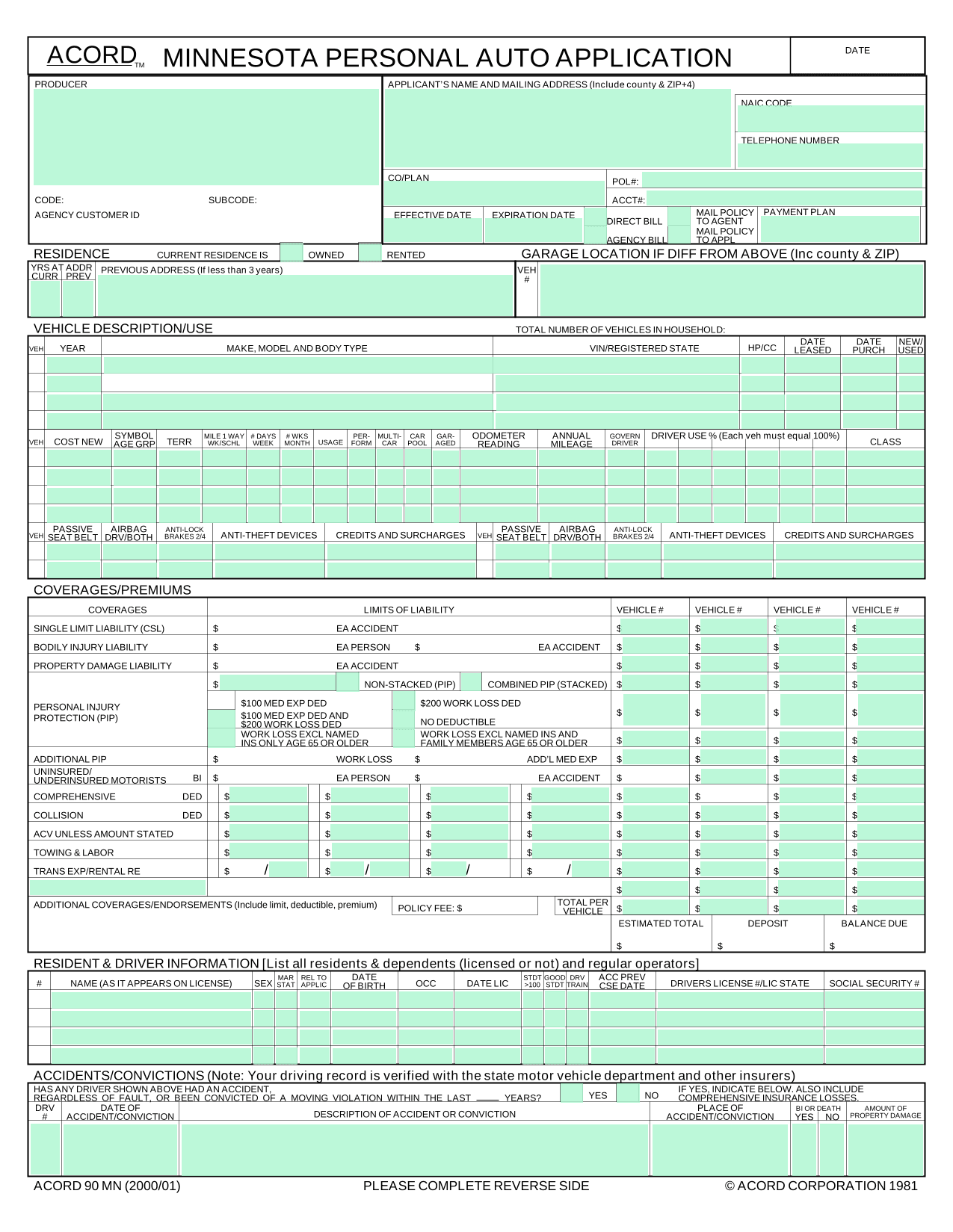 Auto Insurance Application (Multi Vehicle Policy) screenshot