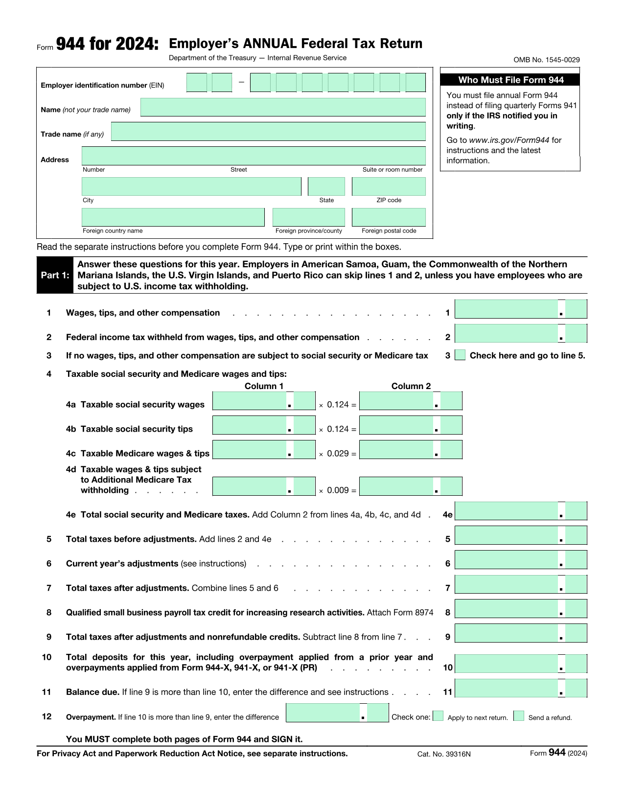 EmployerS Annual Federal Tax Return (Form 944) screenshot