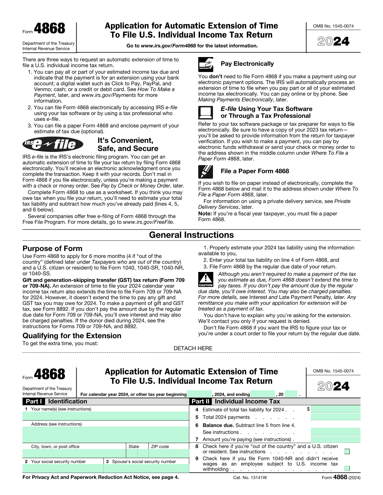 Extension Of Time To File U.S. Individual Income Tax Return (Form 4868) screenshot