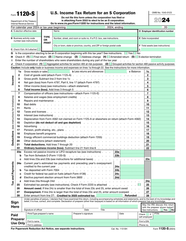 U.S. Income Tax Return For An S Corporation (Form 1120 S) screenshot