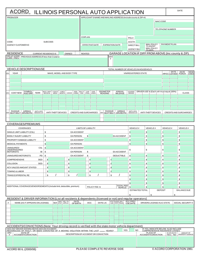 Auto Insurance Application (Vehicle Registration Form) screenshot