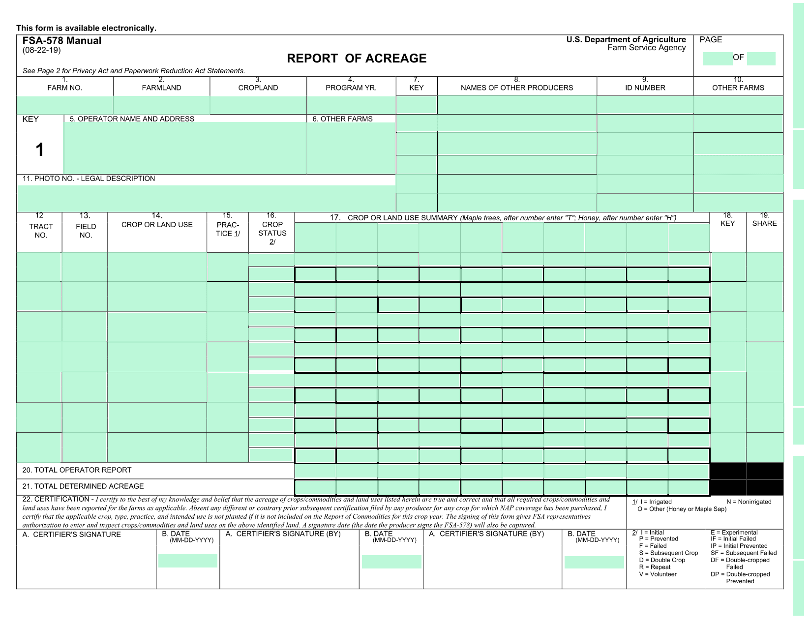 Report Of Acreage (FSA 578) screenshot