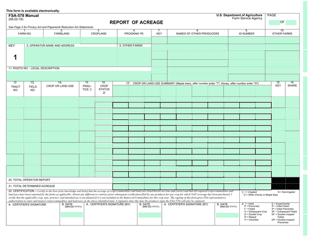 Report Of Acreage (FSA 578) screenshot